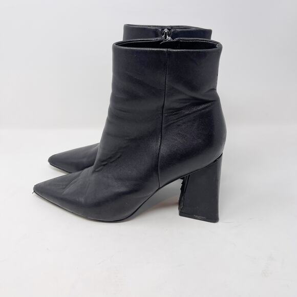 Marc Fisher Womens 9.5 Black Leather Kulika Booties Pointed Toe Wrap Block Heel - Picture 7 of 15